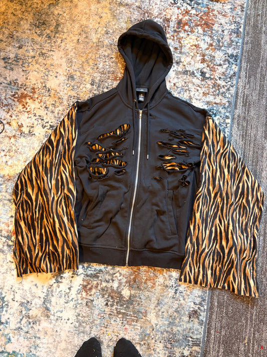Tiger Print Zip U Hoodie